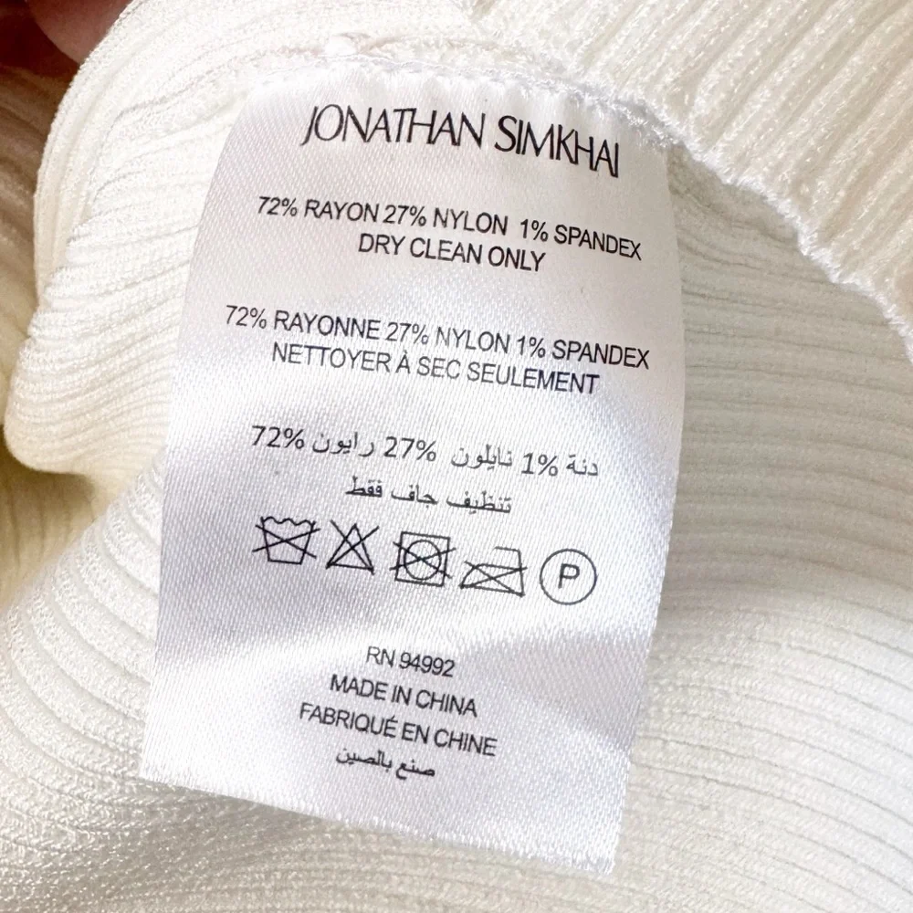 Jonathan Simkhai NWT Mandy Cut Out Cold Shoulder Ribbed Sweater Top White Size L - Picture 9 of 12